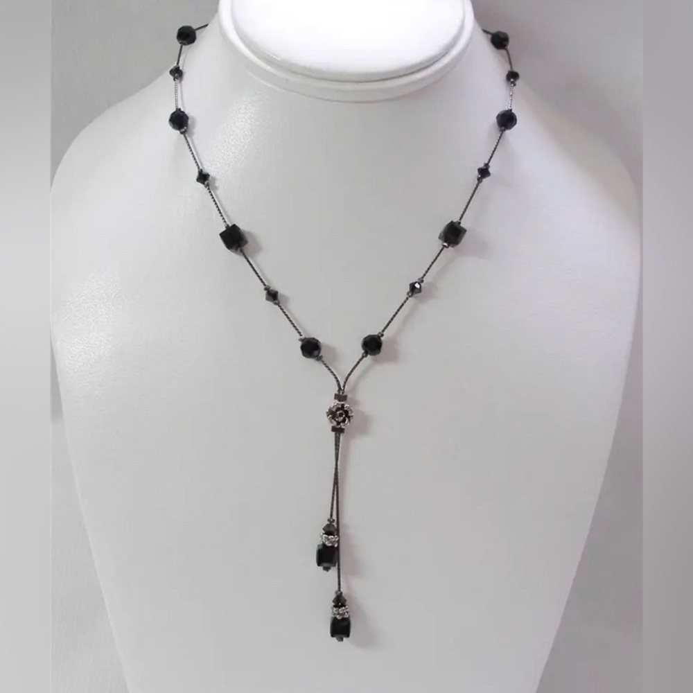 Dabby Reid Heidi Double Dangle Y necklace with black glass beads